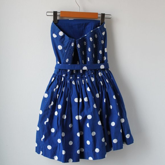 Blue bustier dress with white polka dots - Picture 3 of 7